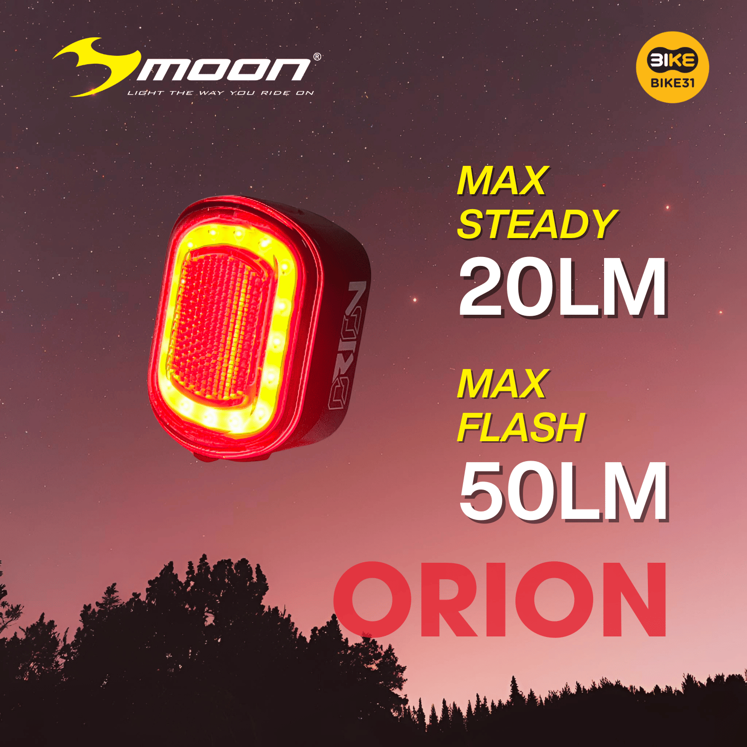 Moon Orion Red 50 Lumens Bicycle Light - Main Image