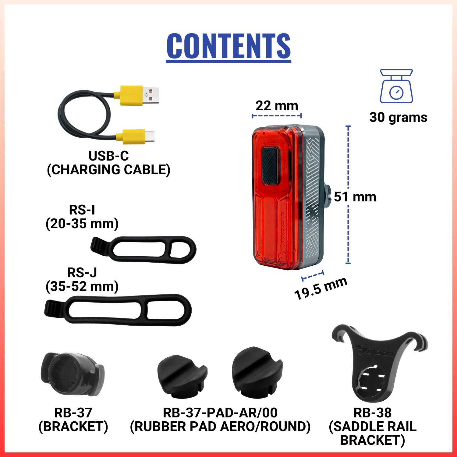 Moon Helix Lite Red 100 Lumens Bicycle Light