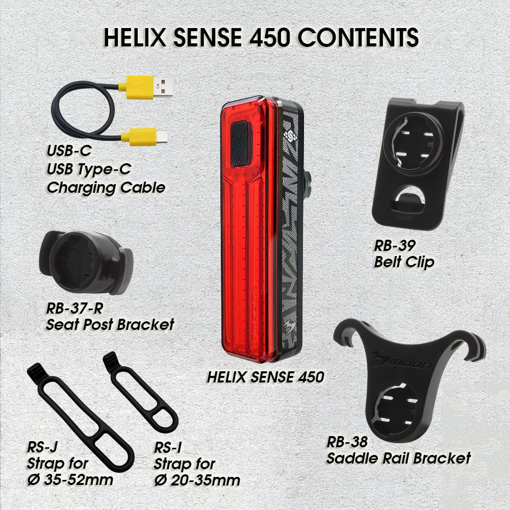 Moon Helix Sense 450 Lumens Bicycle Red Light (with brake sensing)